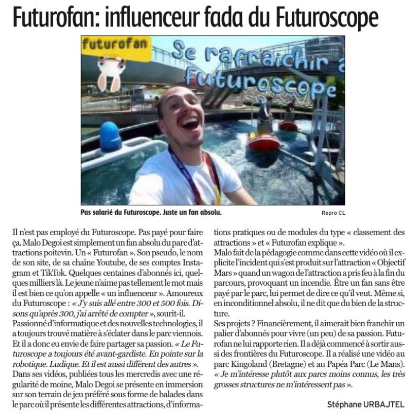 Charente Libre - FuturoFan : Influenceur fada du Futuroscope